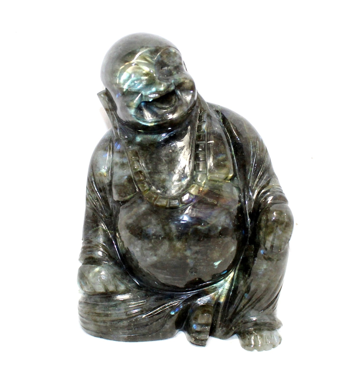 Laughing Buddha Statue Idol Money Wealth Fengshui Vastu Good Luck Figurine Figure Natural Labradorite Gem Stone Handcrafted Gemstone Gift Handmade Home Decor G938