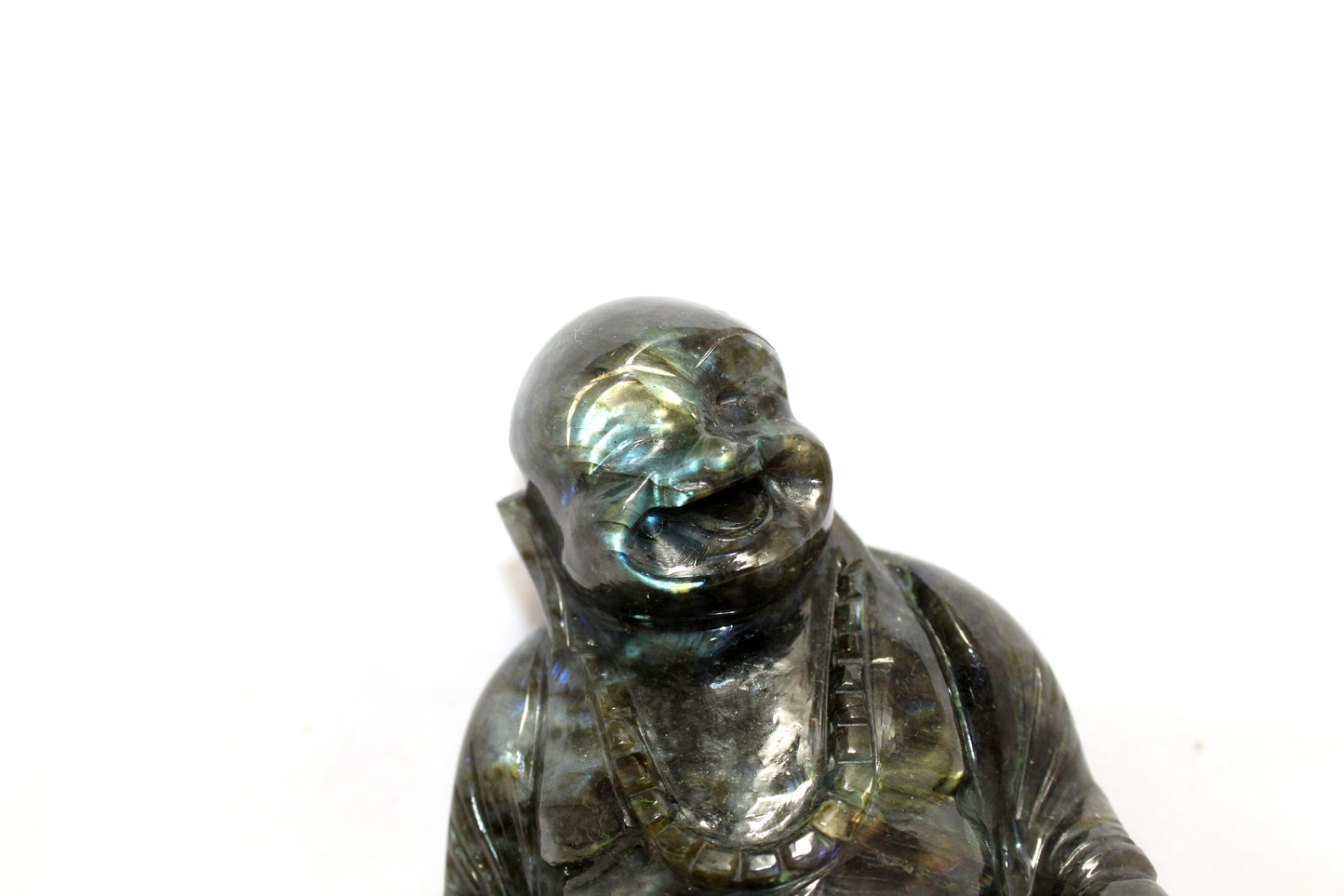 Laughing Buddha Statue Idol Money Wealth Fengshui Vastu Good Luck Figurine Figure Natural Labradorite Gem Stone Handcrafted Gemstone Gift Handmade Home Decor G938