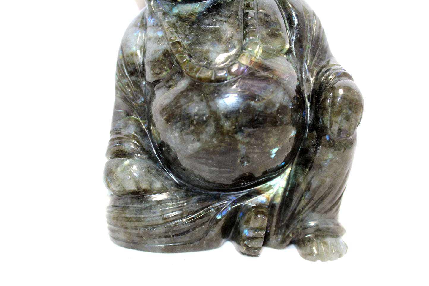 Laughing Buddha Statue Idol Money Wealth Fengshui Vastu Good Luck Figurine Figure Natural Labradorite Gem Stone Handcrafted Gemstone Gift Handmade Home Decor G938