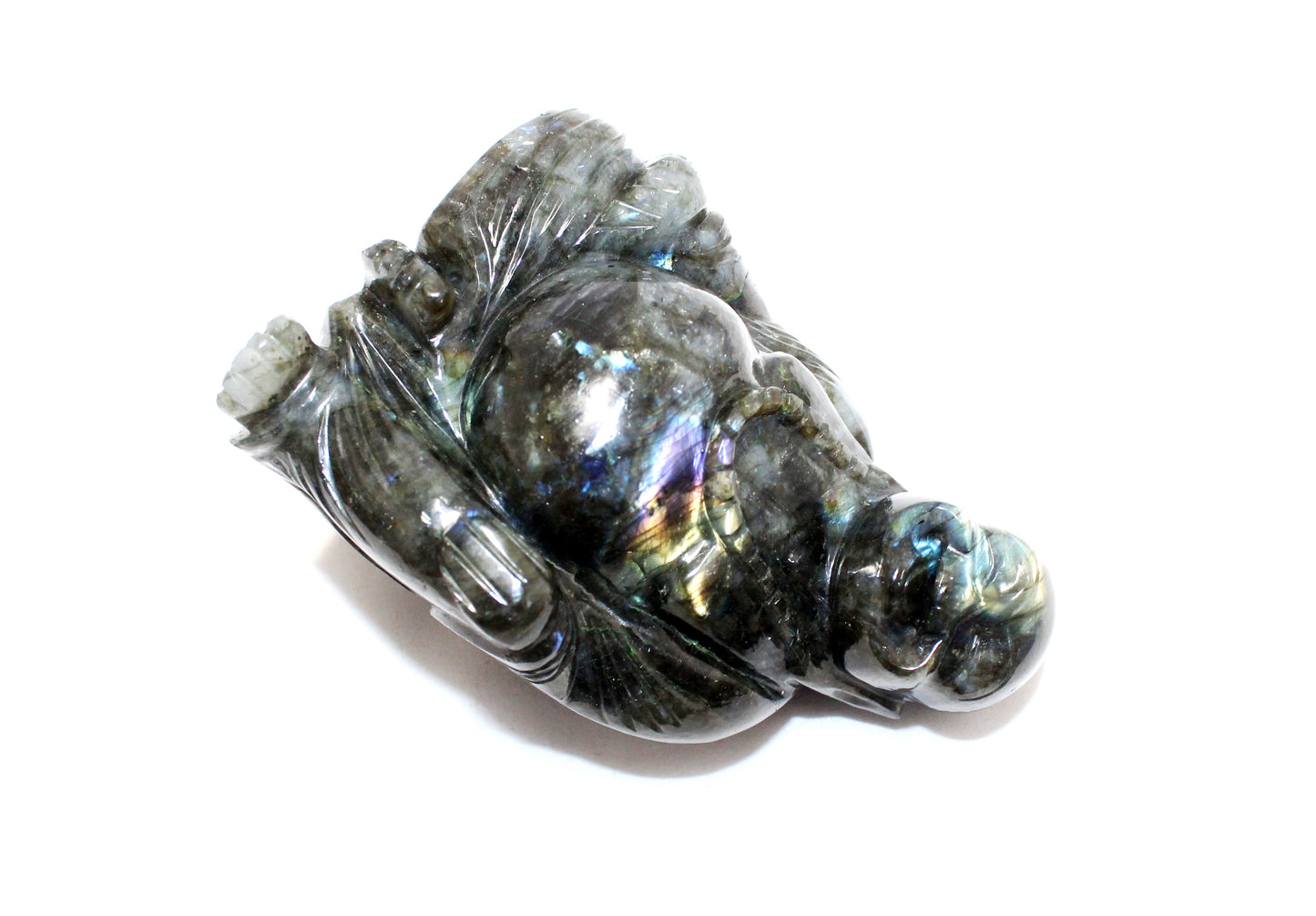 Laughing Buddha Statue Idol Money Wealth Fengshui Vastu Good Luck Figurine Figure Natural Labradorite Gem Stone Handcrafted Gemstone Gift Handmade Home Decor G938