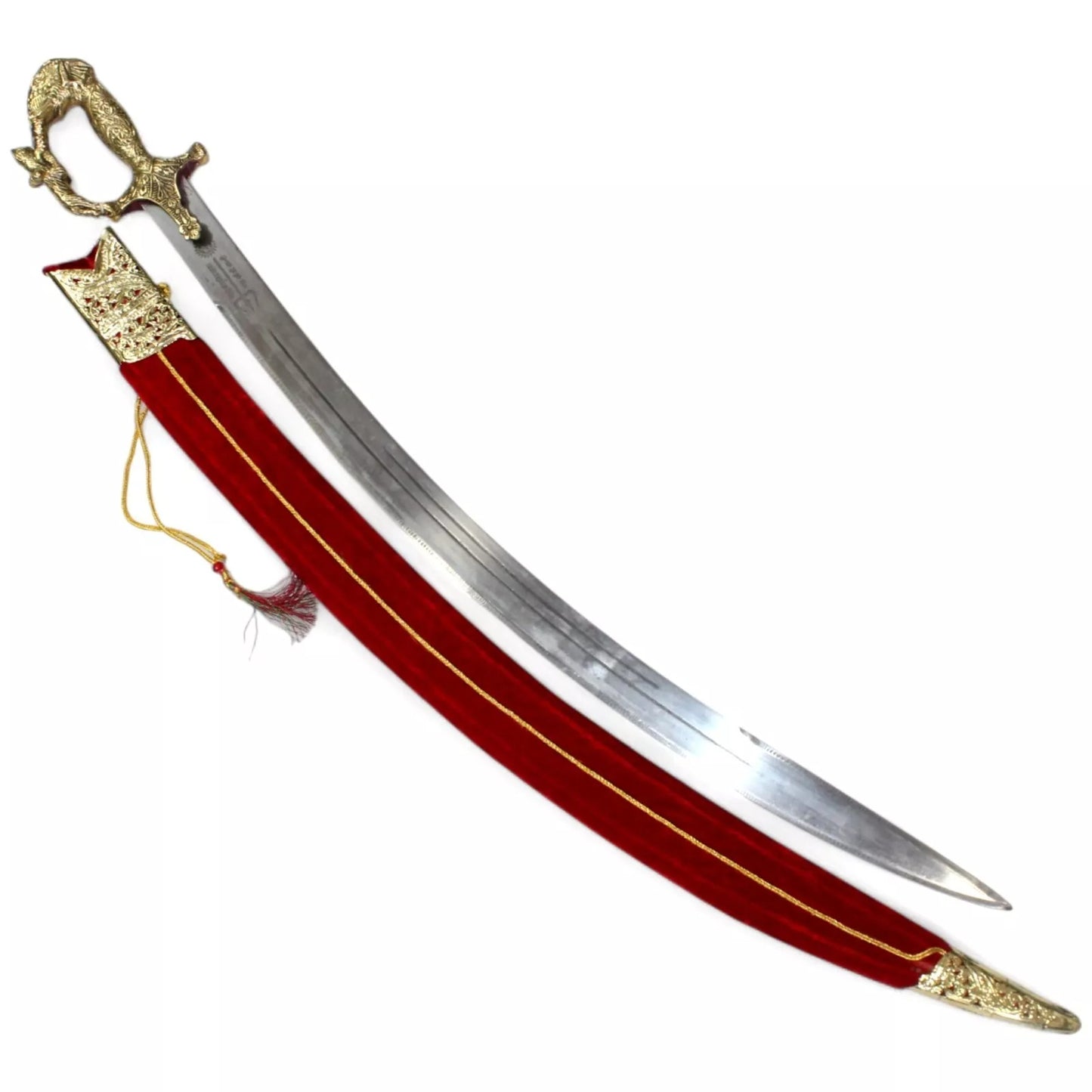 Brass Wedding Sword Hand Forged Steel Blade Elephant Handle Red Cover Decor k733