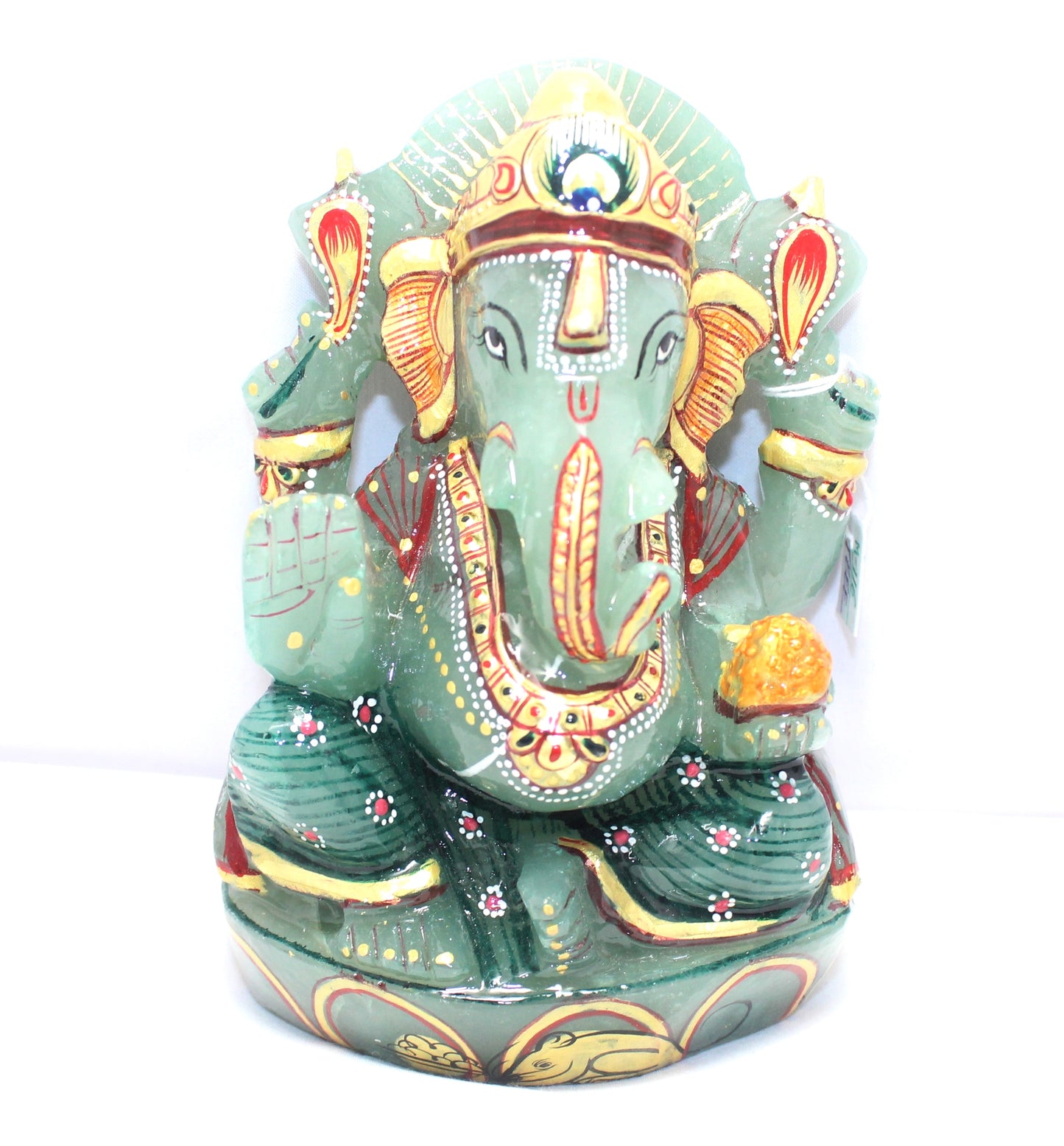 Aventurine Idol Statue Ganesha Ganesh Figurine Figure Green Natural Jade Gem Stone God Hindu Religious Hand Paint Painted Gemstone Gift Handmade Home Decor F886