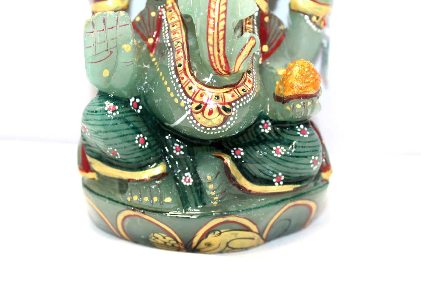 Aventurine Idol Statue Ganesha Ganesh Figurine Figure Green Natural Jade Gem Stone God Hindu Religious Hand Paint Painted Gemstone Gift Handmade Home Decor F886