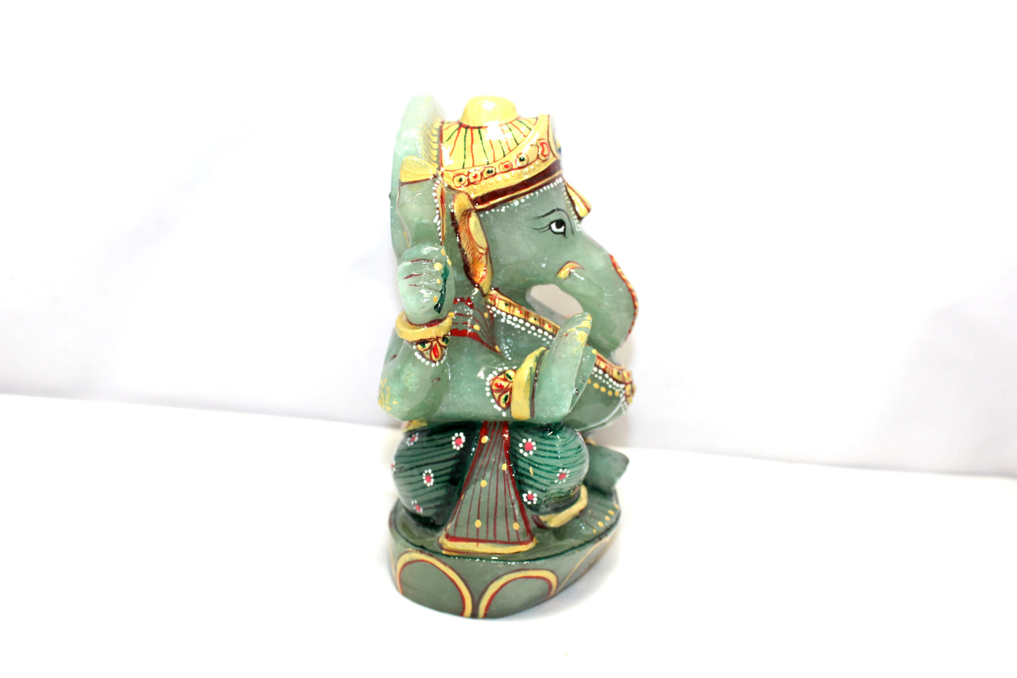 Aventurine Idol Statue Ganesha Ganesh Figurine Figure Green Natural Jade Gem Stone God Hindu Religious Hand Paint Painted Gemstone Gift Handmade Home Decor F886