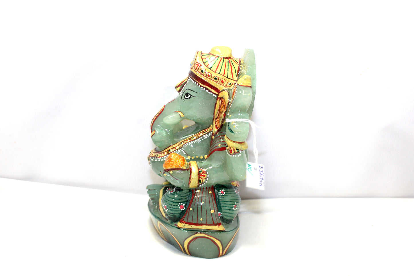 Aventurine Idol Statue Ganesha Ganesh Figurine Figure Green Natural Jade Gem Stone God Hindu Religious Hand Paint Painted Gemstone Gift Handmade Home Decor F886