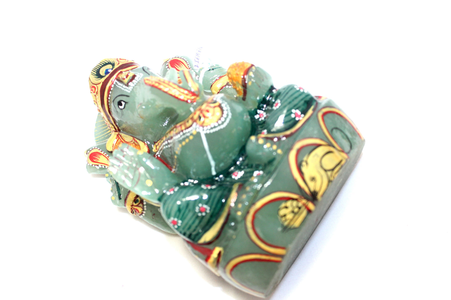 Aventurine Idol Statue Ganesha Ganesh Figurine Figure Green Natural Jade Gem Stone God Hindu Religious Hand Paint Painted Gemstone Gift Handmade Home Decor F886