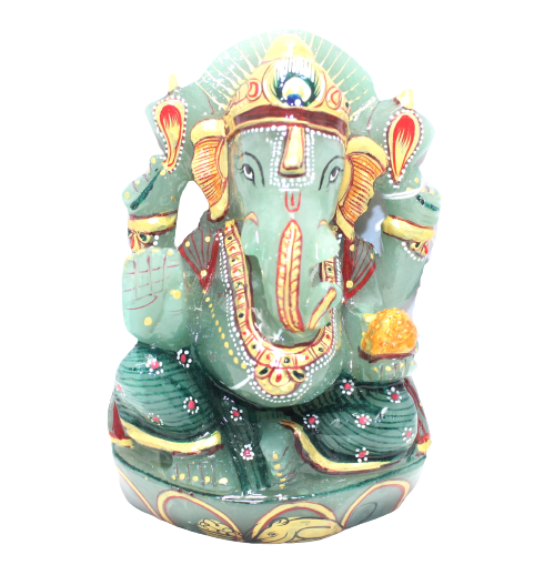 Aventurine Idol Statue Ganesha Ganesh Figurine Figure Green Natural Jade Gem Stone God Hindu Religious Hand Paint Painted Gemstone Gift Handmade Home Decor F886