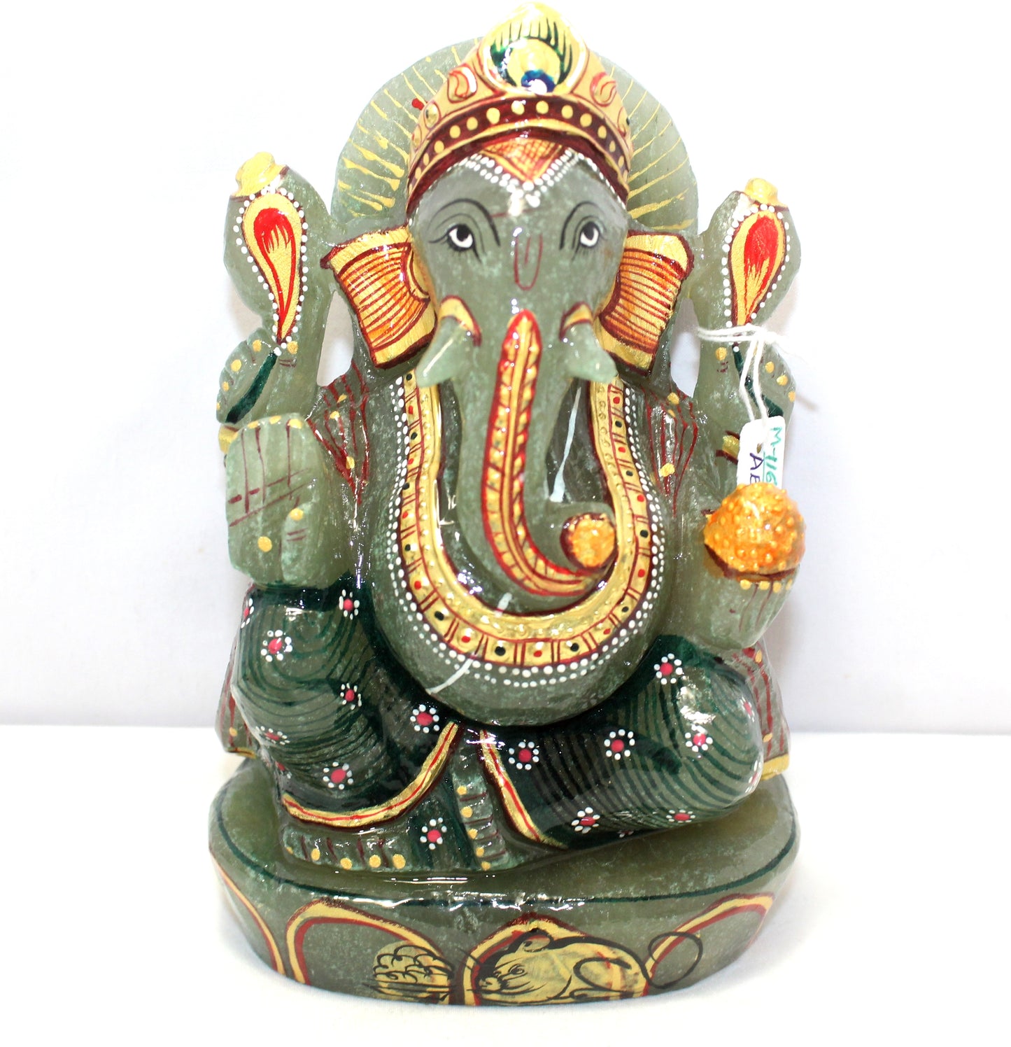 Aventurine Idol Statue Ganesha Ganesh Figurine Figure Green Natural Jade Gem Stone God Hindu Religious Hand Paint Painted Gemstone Gift Handmade Home Decor F892