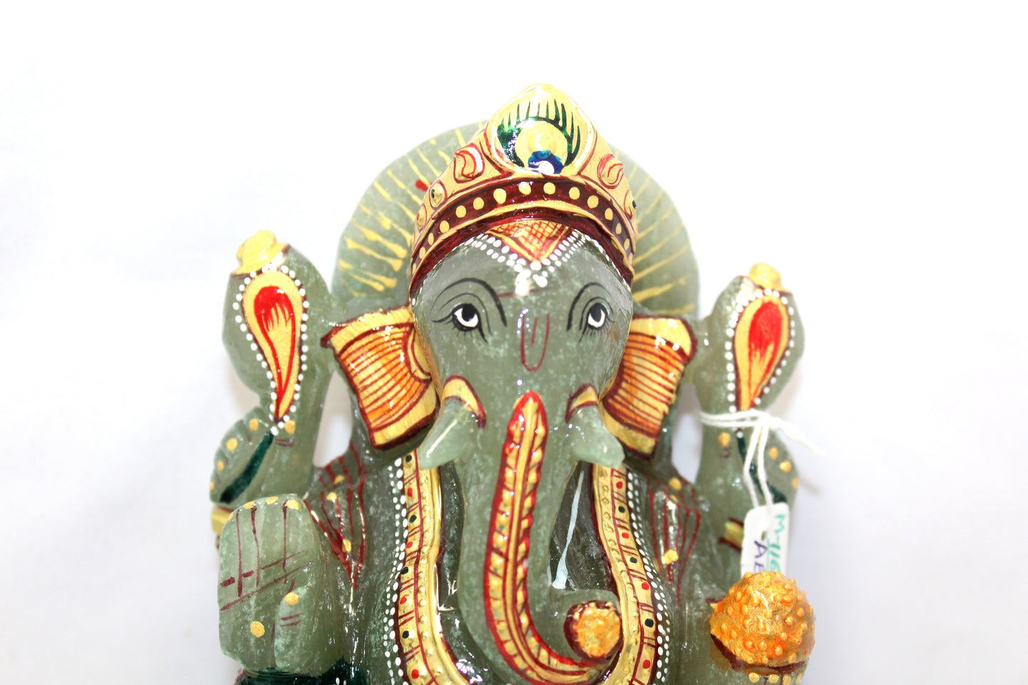 Aventurine Idol Statue Ganesha Ganesh Figurine Figure Green Natural Jade Gem Stone God Hindu Religious Hand Paint Painted Gemstone Gift Handmade Home Decor F892