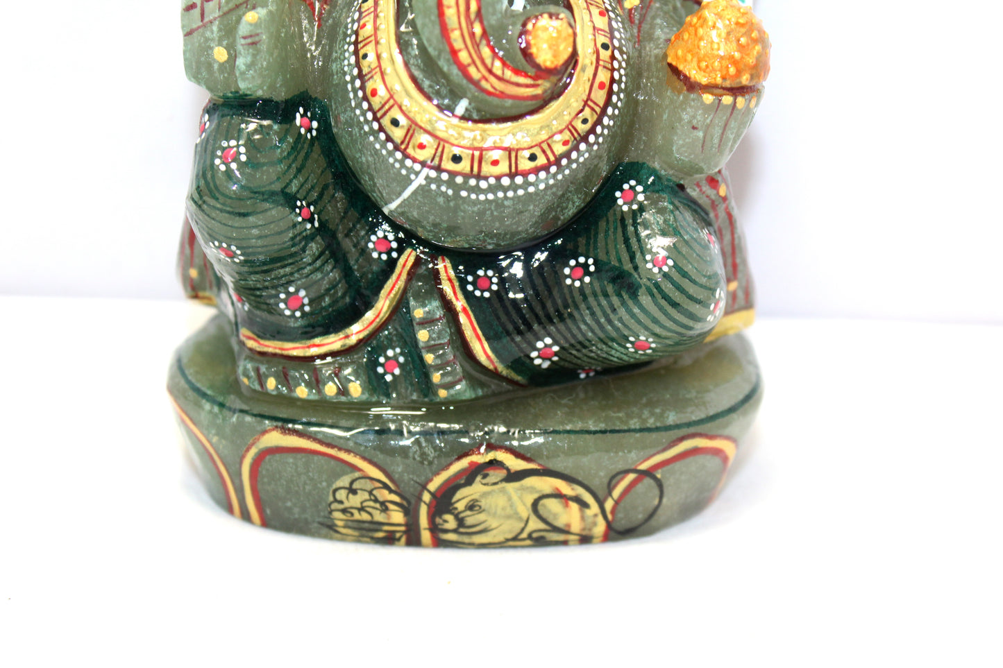 Aventurine Idol Statue Ganesha Ganesh Figurine Figure Green Natural Jade Gem Stone God Hindu Religious Hand Paint Painted Gemstone Gift Handmade Home Decor F892