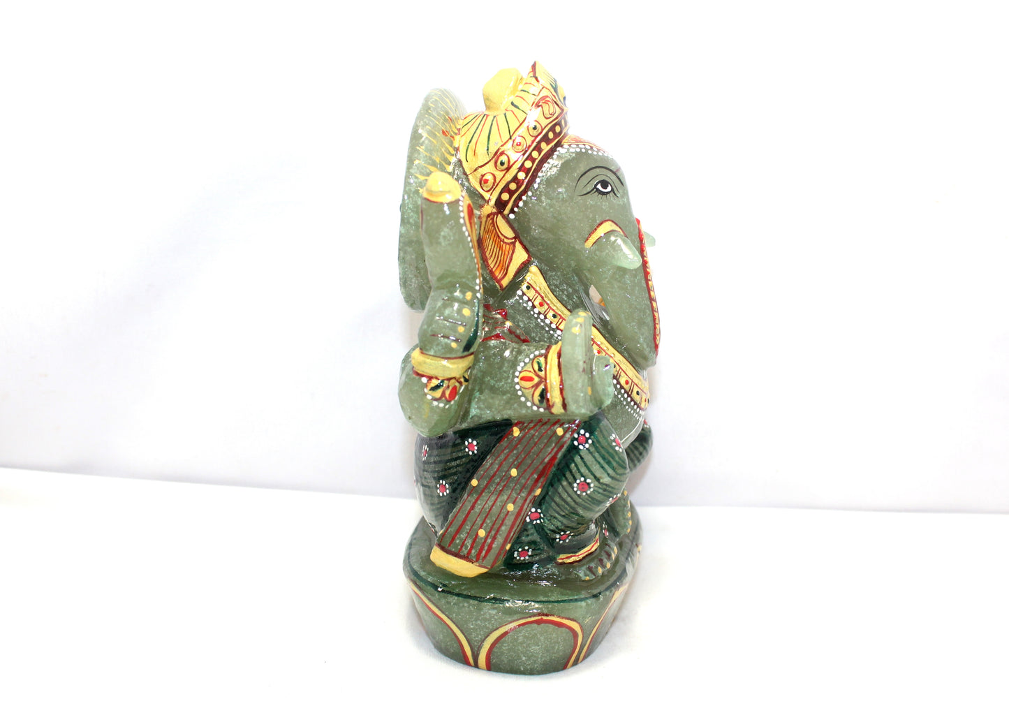 Aventurine Idol Statue Ganesha Ganesh Figurine Figure Green Natural Jade Gem Stone God Hindu Religious Hand Paint Painted Gemstone Gift Handmade Home Decor F892