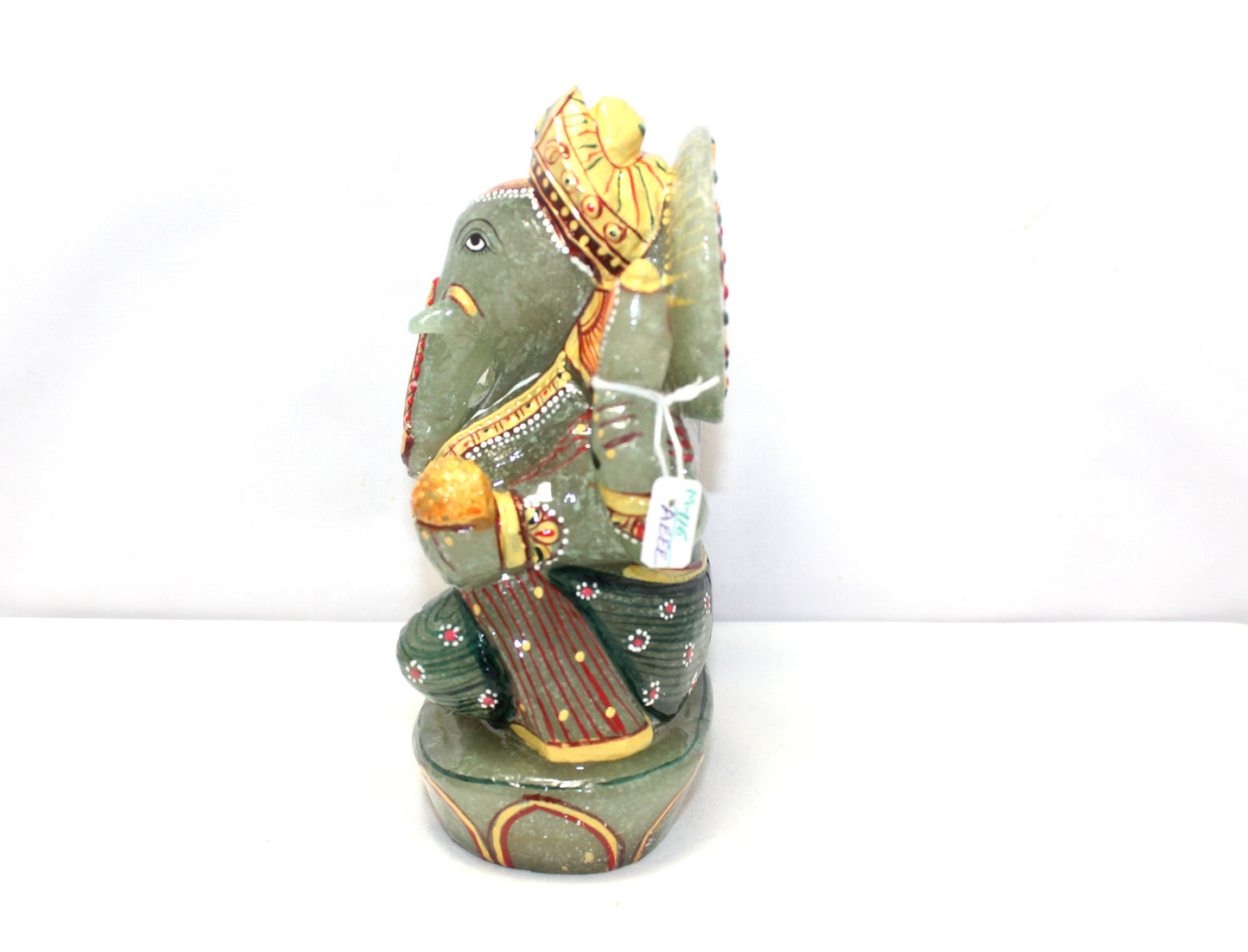 Aventurine Idol Statue Ganesha Ganesh Figurine Figure Green Natural Jade Gem Stone God Hindu Religious Hand Paint Painted Gemstone Gift Handmade Home Decor F892