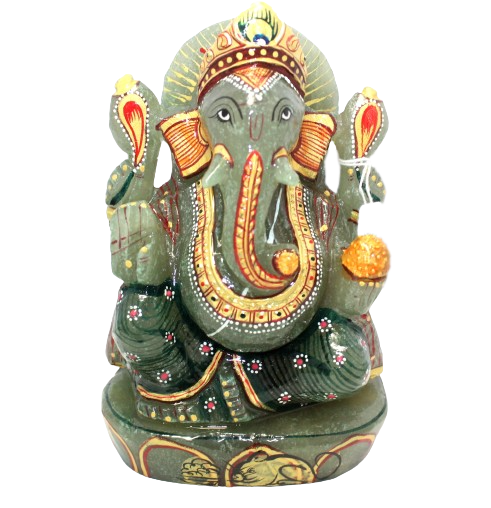 Aventurine Idol Statue Ganesha Ganesh Figurine Figure Green Natural Jade Gem Stone God Hindu Religious Hand Paint Painted Gemstone Gift Handmade Home Decor F892