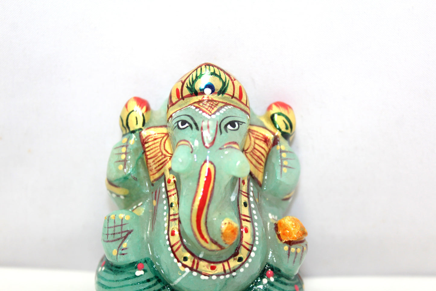 Aventurine Idol Statue Ganesha Ganesh Figurine Figure Green Natural Jade Gem Stone God Hindu Religious Hand Paint Painted Gemstone Gift Handmade Home Decor F893