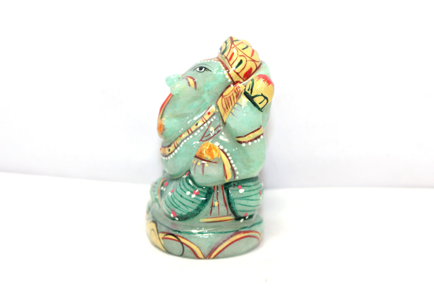 Aventurine Idol Statue Ganesha Ganesh Figurine Figure Green Natural Jade Gem Stone God Hindu Religious Hand Paint Painted Gemstone Gift Handmade Home Decor F893