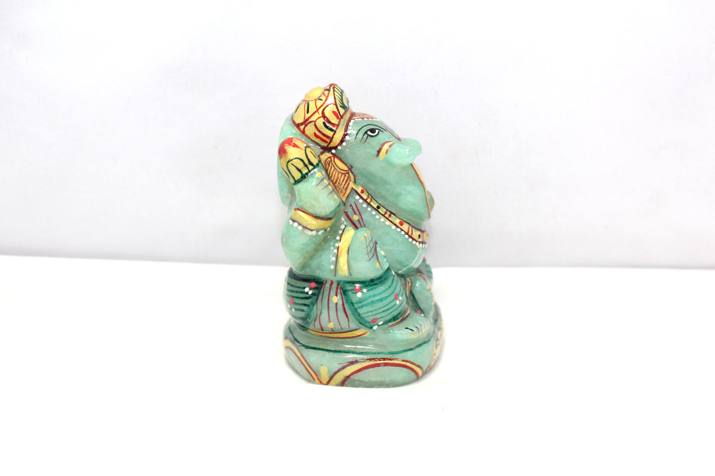 Aventurine Idol Statue Ganesha Ganesh Figurine Figure Green Natural Jade Gem Stone God Hindu Religious Hand Paint Painted Gemstone Gift Handmade Home Decor F893