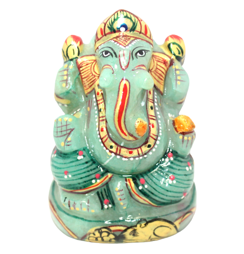 Aventurine Idol Statue Ganesha Ganesh Figurine Figure Green Natural Jade Gem Stone God Hindu Religious Hand Paint Painted Gemstone Gift Handmade Home Decor F893