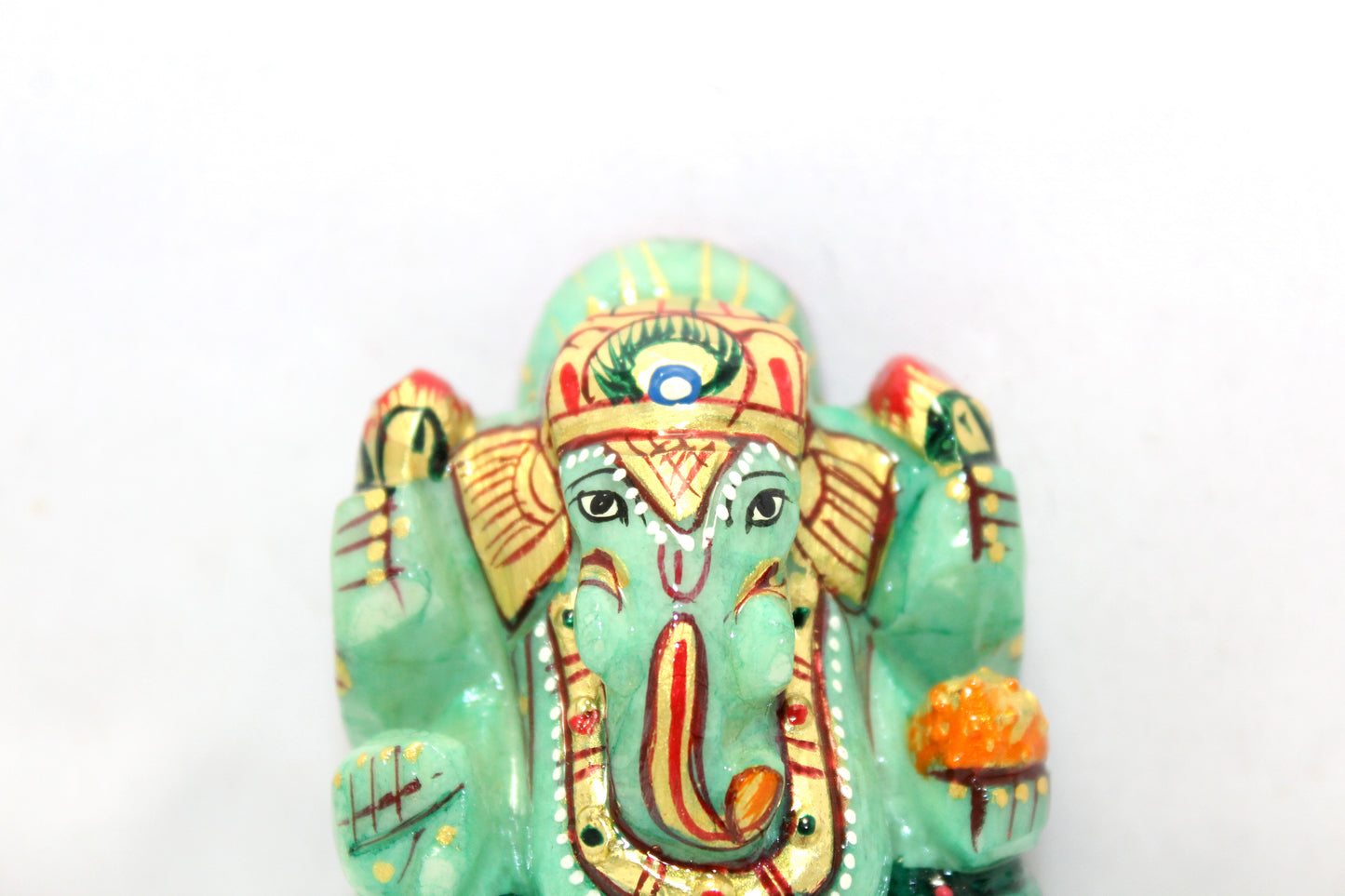 Aventurine Idol Statue Ganesha Ganesh Figurine Figure Green Natural Jade Gem Stone God Hindu Religious Hand Paint Painted Gemstone Gift Handmade Home Decor F896