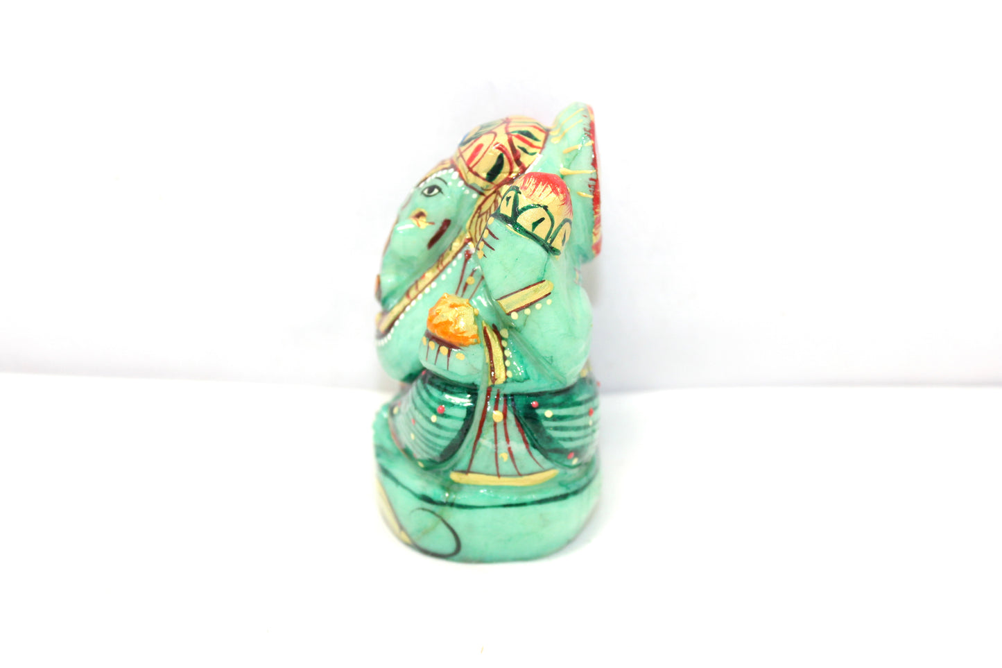 Aventurine Idol Statue Ganesha Ganesh Figurine Figure Green Natural Jade Gem Stone God Hindu Religious Hand Paint Painted Gemstone Gift Handmade Home Decor F896