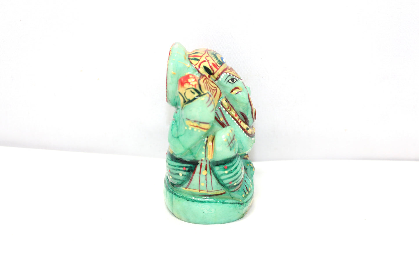 Aventurine Idol Statue Ganesha Ganesh Figurine Figure Green Natural Jade Gem Stone God Hindu Religious Hand Paint Painted Gemstone Gift Handmade Home Decor F896