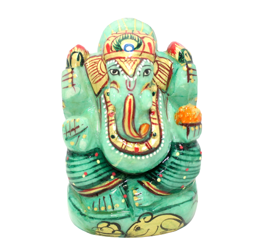 Aventurine Idol Statue Ganesha Ganesh Figurine Figure Green Natural Jade Gem Stone God Hindu Religious Hand Paint Painted Gemstone Gift Handmade Home Decor F896