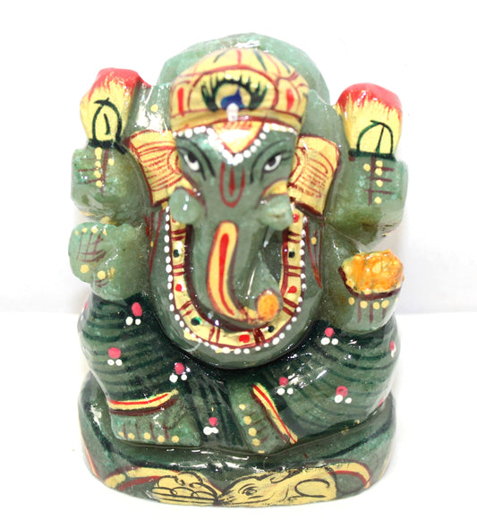 Aventurine Idol Statue Ganesha Ganesh Figurine Figure Green Natural Jade Gem Stone God Hindu Religious Hand Paint Painted Gemstone Gift Handmade Home Decor F898