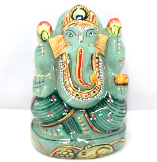 Aventurine Idol Statue Ganesha Ganesh Figurine Figure Green Natural Jade Gem Stone God Hindu Religious Hand Paint Painted Gemstone Gift Handmade Home Decor F901