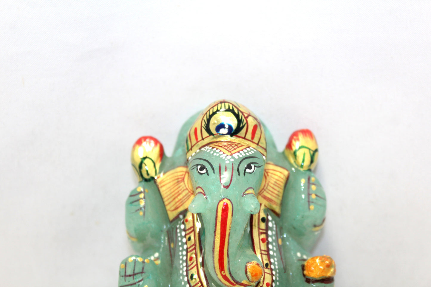 Aventurine Idol Statue Ganesha Ganesh Figurine Figure Green Natural Jade Gem Stone God Hindu Religious Hand Paint Painted Gemstone Gift Handmade Home Decor F901