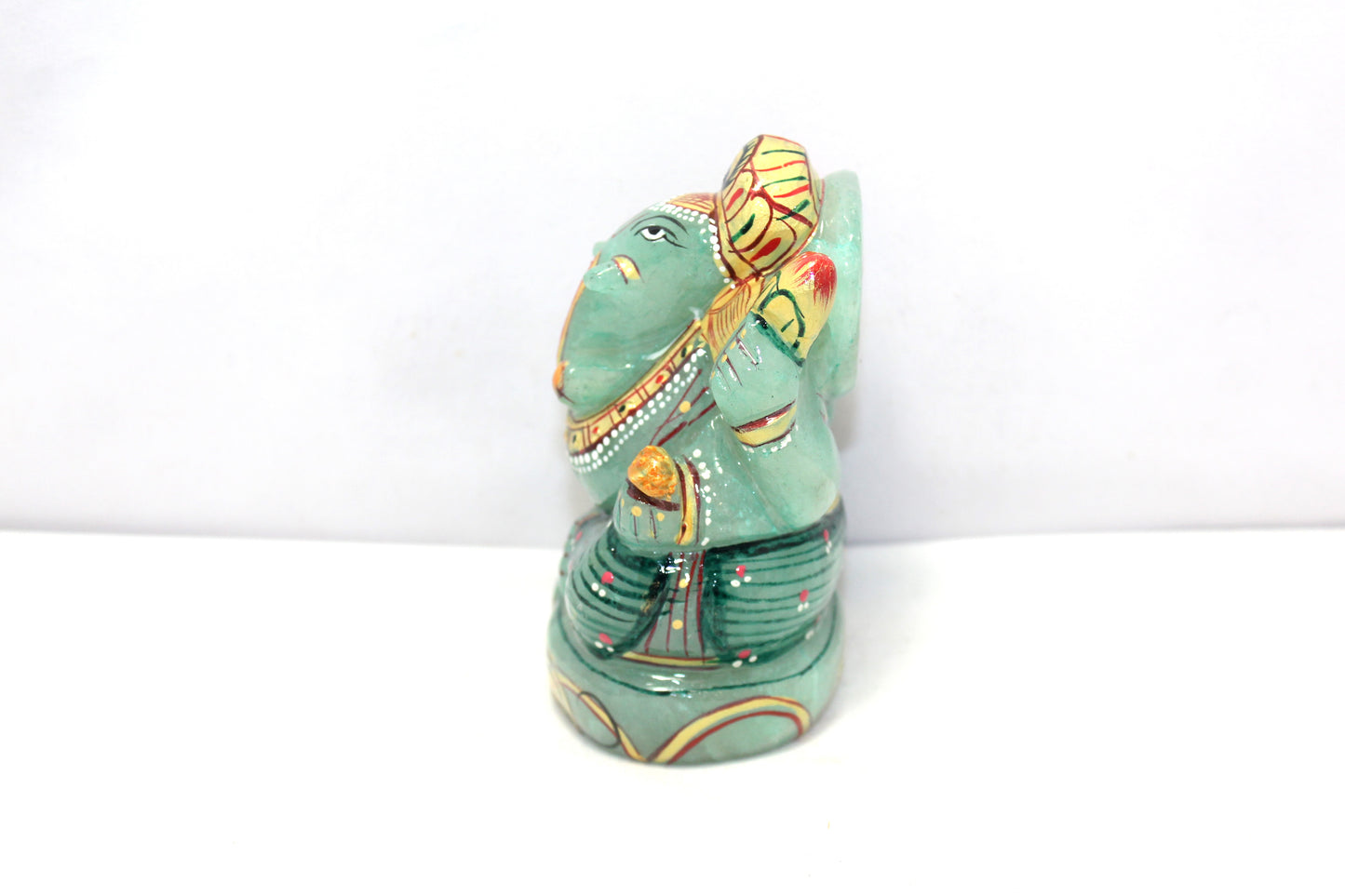 Aventurine Idol Statue Ganesha Ganesh Figurine Figure Green Natural Jade Gem Stone God Hindu Religious Hand Paint Painted Gemstone Gift Handmade Home Decor F901