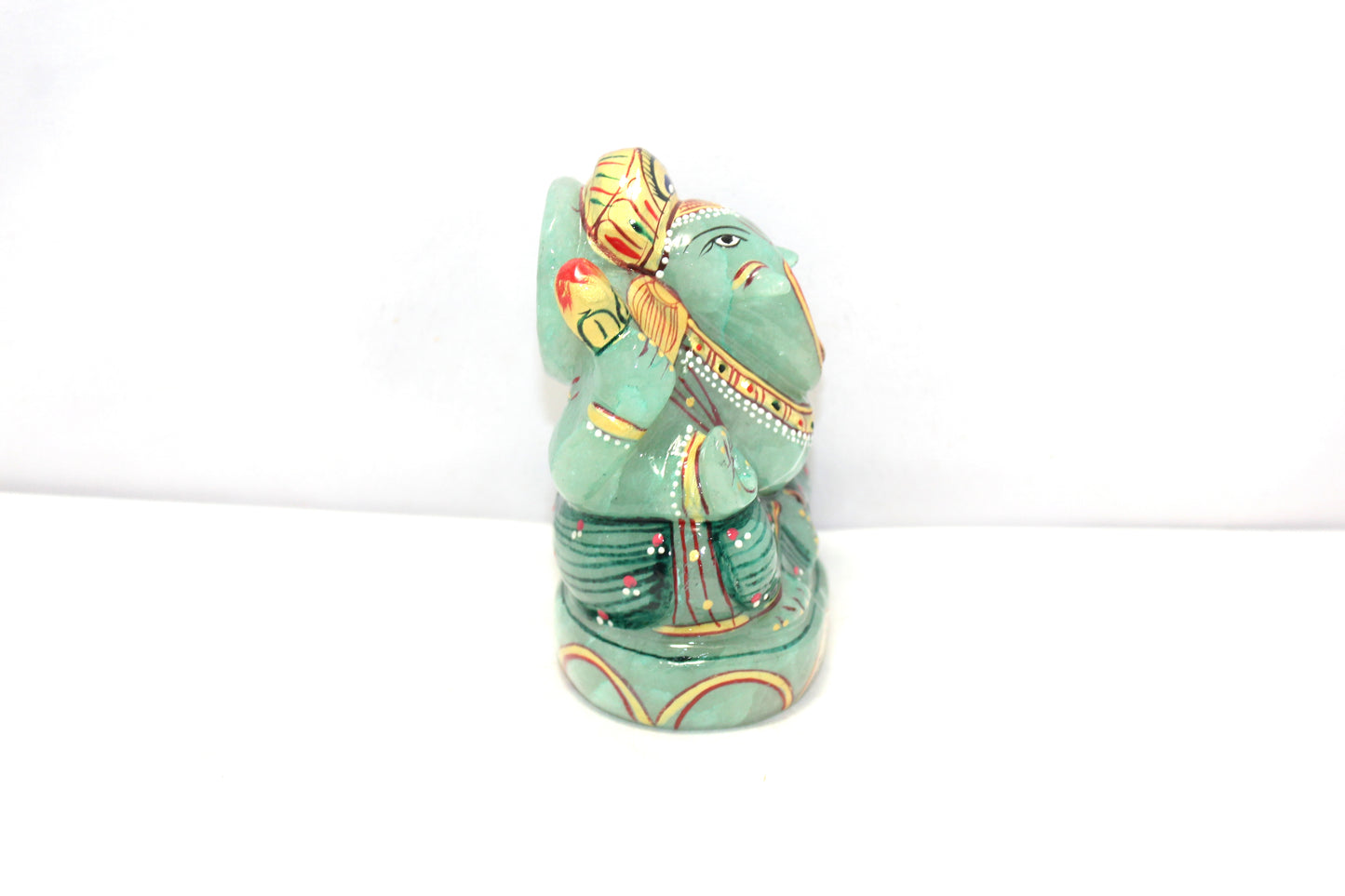 Aventurine Idol Statue Ganesha Ganesh Figurine Figure Green Natural Jade Gem Stone God Hindu Religious Hand Paint Painted Gemstone Gift Handmade Home Decor F901