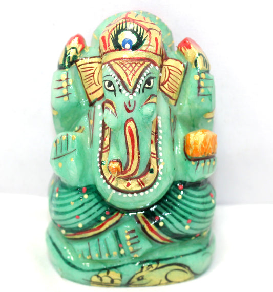 Aventurine Idol Statue Ganesha Ganesh Figurine Figure Green Natural Jade Gem Stone God Hindu Religious Hand Paint Painted Gemstone Gift Handmade Home Decor F902