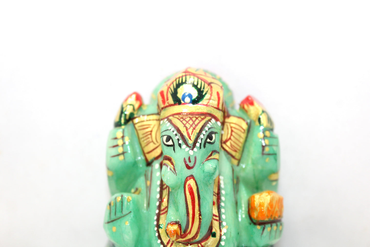 Aventurine Idol Statue Ganesha Ganesh Figurine Figure Green Natural Jade Gem Stone God Hindu Religious Hand Paint Painted Gemstone Gift Handmade Home Decor F902