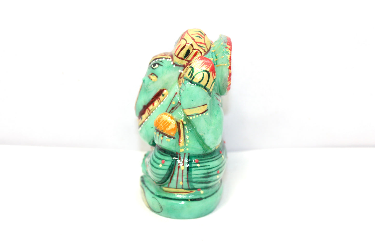 Aventurine Idol Statue Ganesha Ganesh Figurine Figure Green Natural Jade Gem Stone God Hindu Religious Hand Paint Painted Gemstone Gift Handmade Home Decor F902