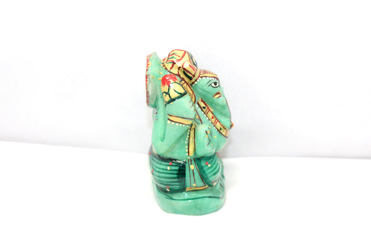 Aventurine Idol Statue Ganesha Ganesh Figurine Figure Green Natural Jade Gem Stone God Hindu Religious Hand Paint Painted Gemstone Gift Handmade Home Decor F902