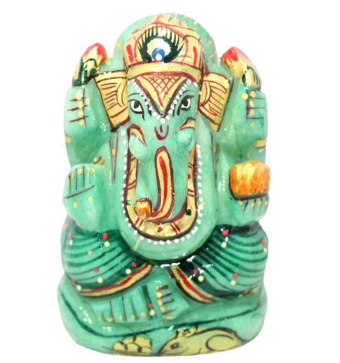 Aventurine Idol Statue Ganesha Ganesh Figurine Figure Green Natural Jade Gem Stone God Hindu Religious Hand Paint Painted Gemstone Gift Handmade Home Decor F902