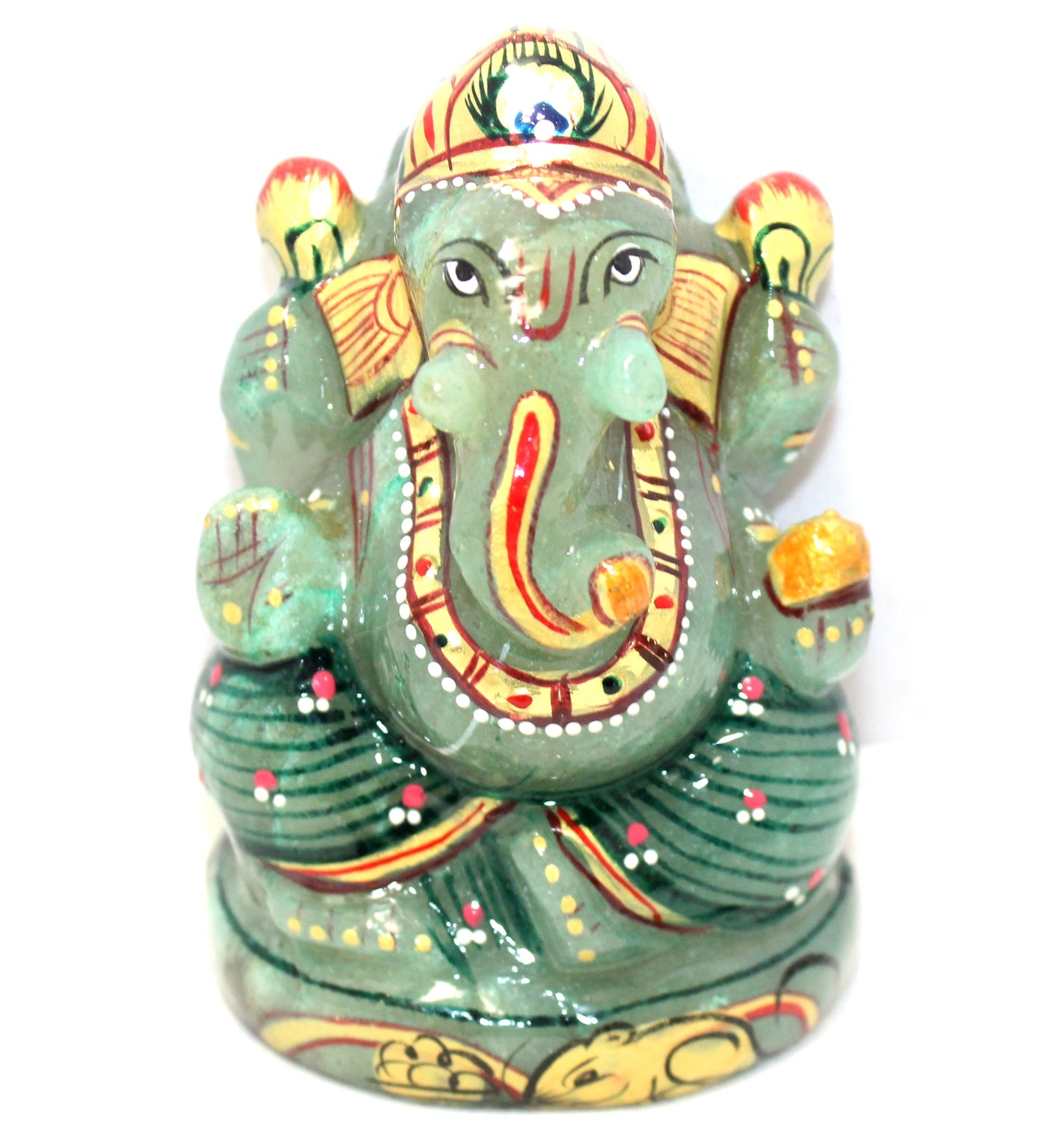 Aventurine Idol Statue Ganesha Ganesh Figurine Figure Green Natural Jade Gem Stone God Hindu Religious Hand Paint Painted Gemstone Gift Handmade Home Decor F903