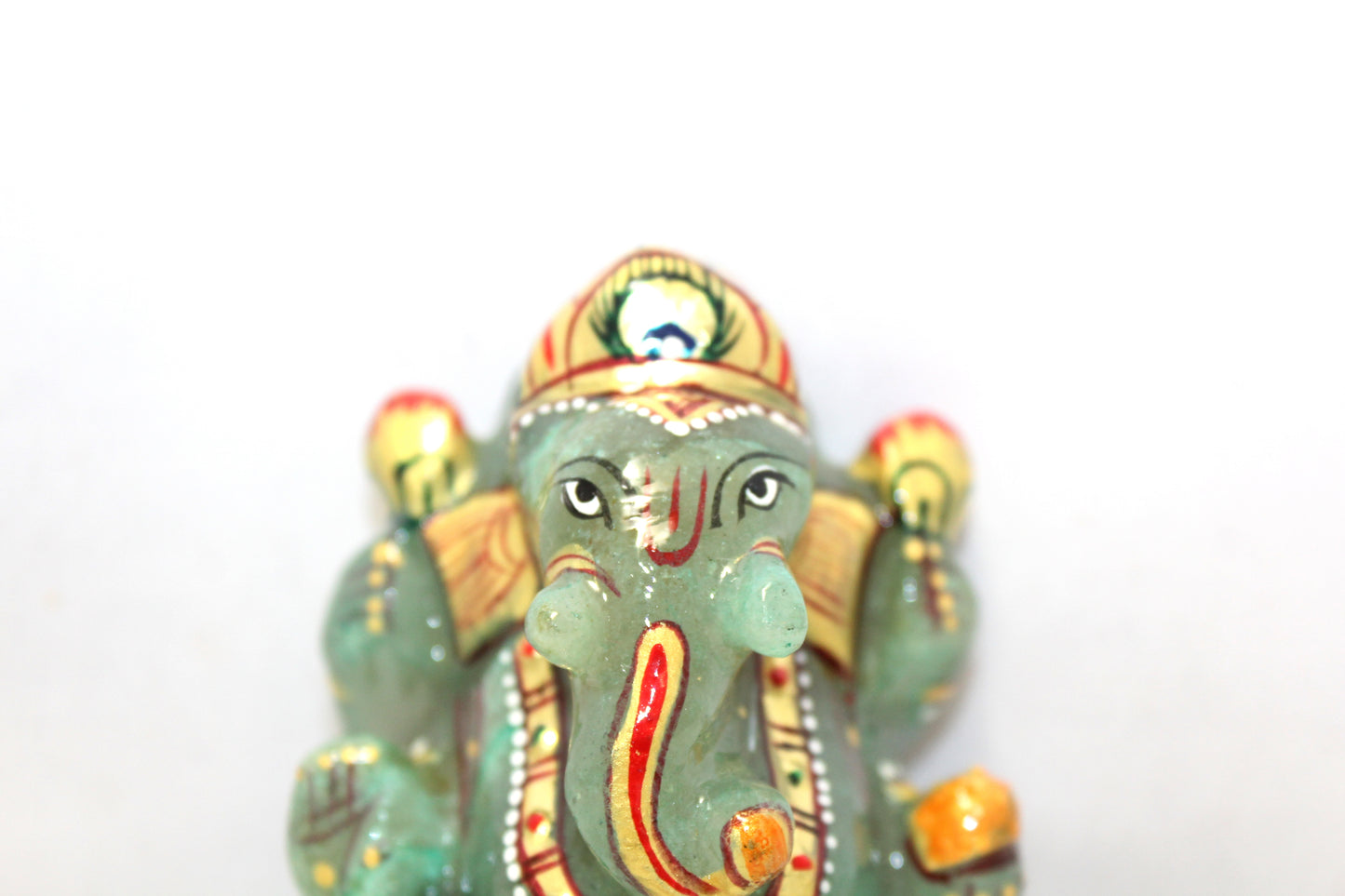 Aventurine Idol Statue Ganesha Ganesh Figurine Figure Green Natural Jade Gem Stone God Hindu Religious Hand Paint Painted Gemstone Gift Handmade Home Decor F903