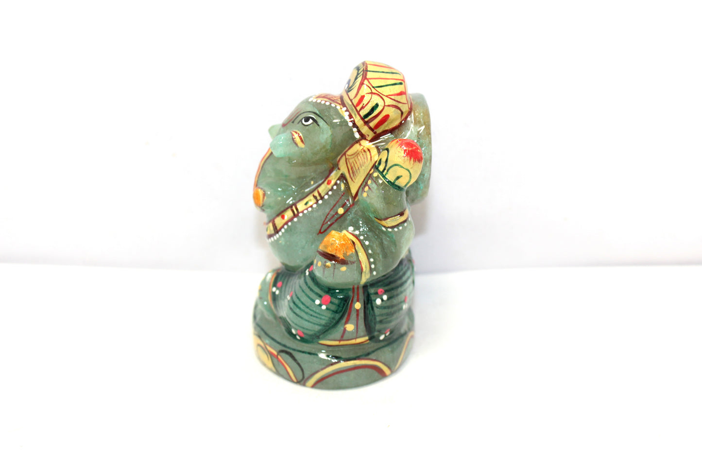 Aventurine Idol Statue Ganesha Ganesh Figurine Figure Green Natural Jade Gem Stone God Hindu Religious Hand Paint Painted Gemstone Gift Handmade Home Decor F903