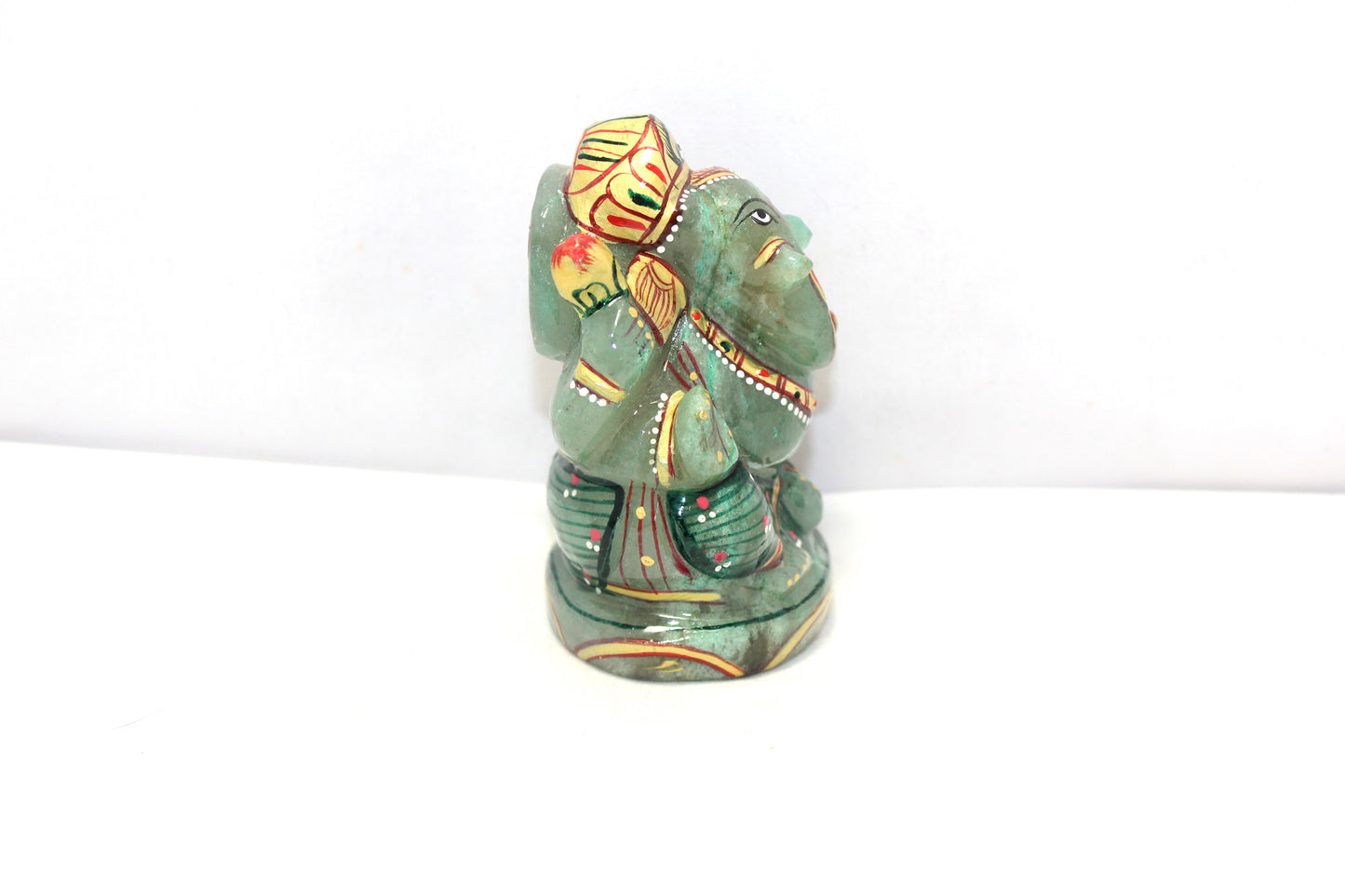 Aventurine Idol Statue Ganesha Ganesh Figurine Figure Green Natural Jade Gem Stone God Hindu Religious Hand Paint Painted Gemstone Gift Handmade Home Decor F903