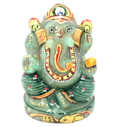 Aventurine Idol Statue Ganesha Ganesh Figurine Figure Green Natural Jade Gem Stone God Hindu Religious Hand Paint Painted Gemstone Gift Handmade Home Decor F903