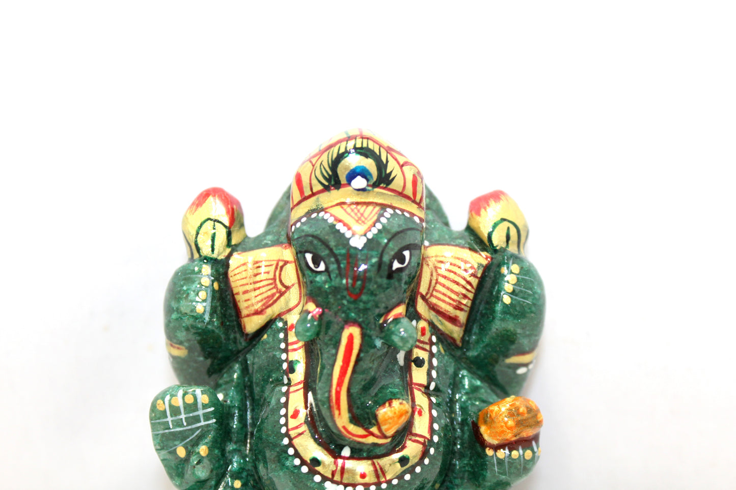 Aventurine Idol Statue Ganesha Ganesh Figurine Figure Green Natural Jade Gem Stone God Hindu Religious Hand Paint Painted Gemstone Gift Handmade Home Decor F905