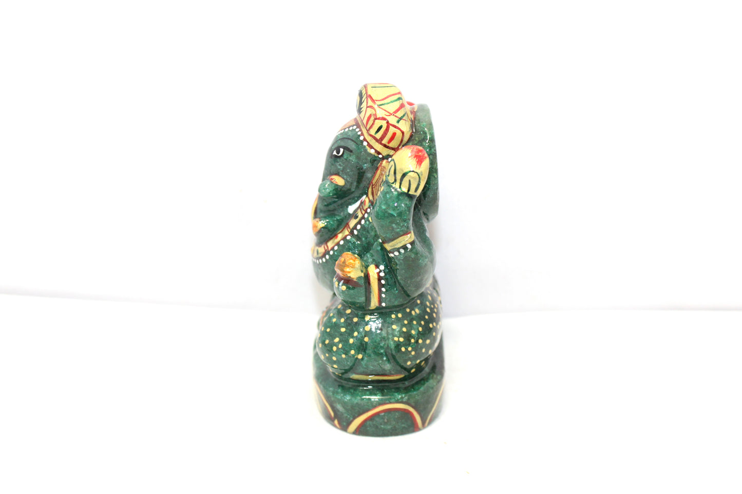 Aventurine Idol Statue Ganesha Ganesh Figurine Figure Green Natural Jade Gem Stone God Hindu Religious Hand Paint Painted Gemstone Gift Handmade Home Decor F905