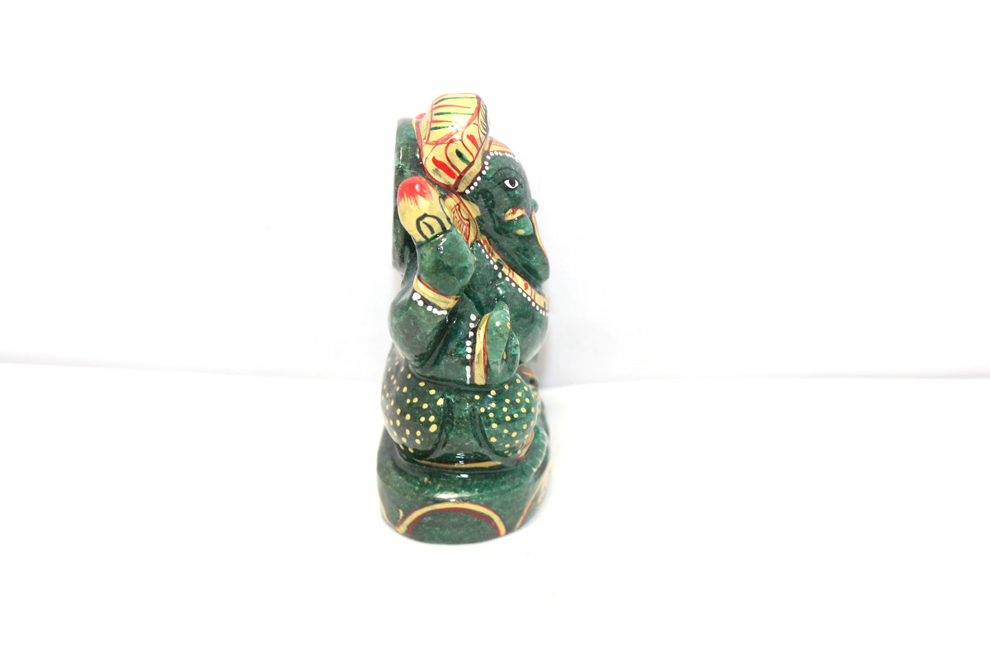 Aventurine Idol Statue Ganesha Ganesh Figurine Figure Green Natural Jade Gem Stone God Hindu Religious Hand Paint Painted Gemstone Gift Handmade Home Decor F905