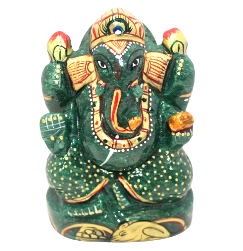 Aventurine Idol Statue Ganesha Ganesh Figurine Figure Green Natural Jade Gem Stone God Hindu Religious Hand Paint Painted Gemstone Gift Handmade Home Decor F905