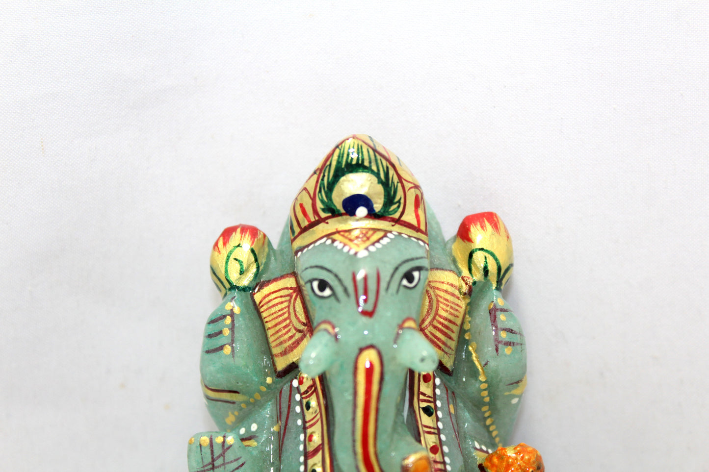 Aventurine Idol Statue Ganesha Ganesh Figurine Figure Green Natural Jade Gem Stone God Hindu Religious Hand Paint Painted Gemstone Gift Handmade Home Decor F906