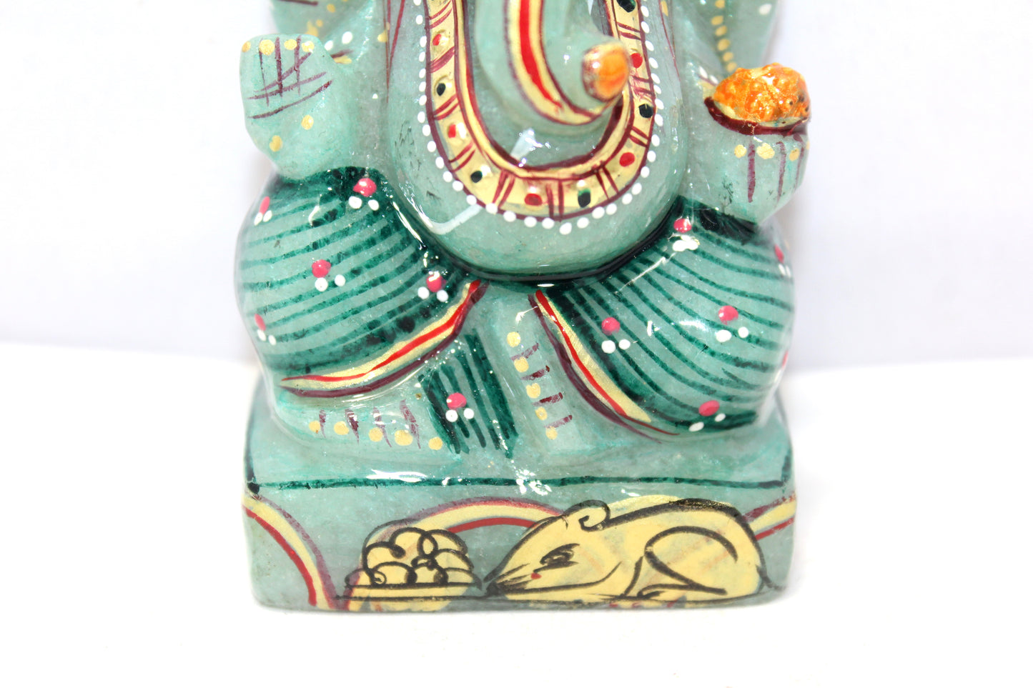 Aventurine Idol Statue Ganesha Ganesh Figurine Figure Green Natural Jade Gem Stone God Hindu Religious Hand Paint Painted Gemstone Gift Handmade Home Decor F906