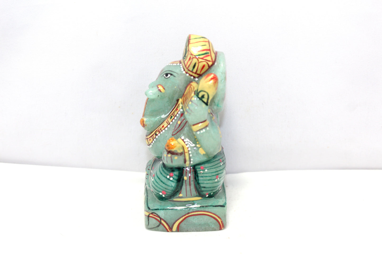 Aventurine Idol Statue Ganesha Ganesh Figurine Figure Green Natural Jade Gem Stone God Hindu Religious Hand Paint Painted Gemstone Gift Handmade Home Decor F906