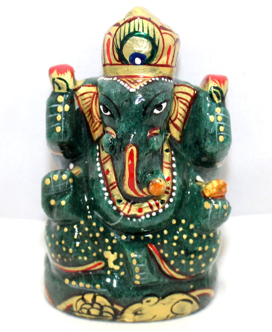 Aventurine Idol Statue Ganesha Ganesh Figurine Figure Green Natural Jade Gem Stone God Hindu Religious Hand Paint Painted Gemstone Gift Handmade Home Decor F909