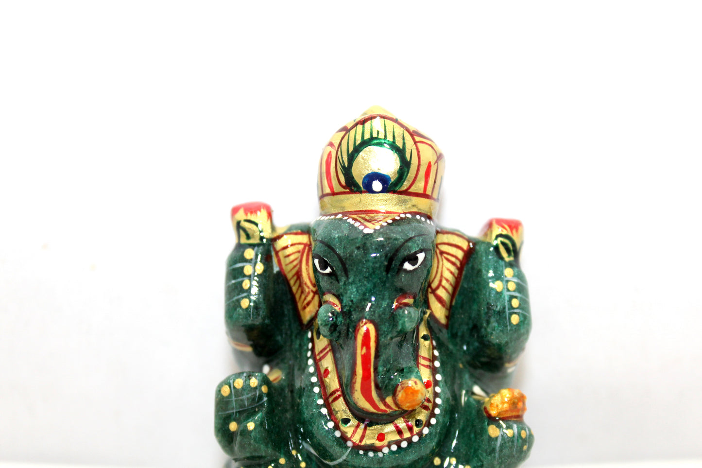 Aventurine Idol Statue Ganesha Ganesh Figurine Figure Green Natural Jade Gem Stone God Hindu Religious Hand Paint Painted Gemstone Gift Handmade Home Decor F909