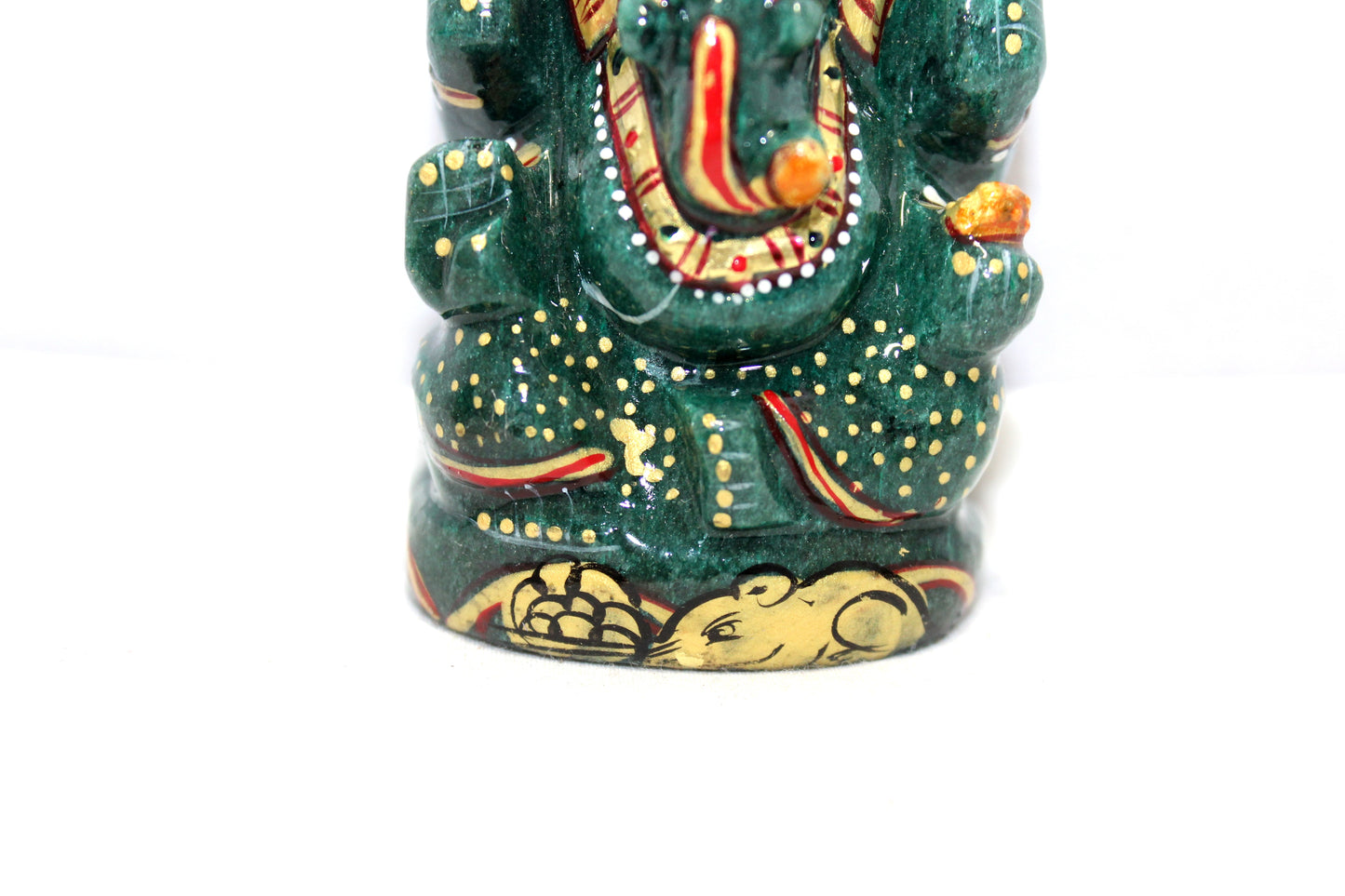 Aventurine Idol Statue Ganesha Ganesh Figurine Figure Green Natural Jade Gem Stone God Hindu Religious Hand Paint Painted Gemstone Gift Handmade Home Decor F909